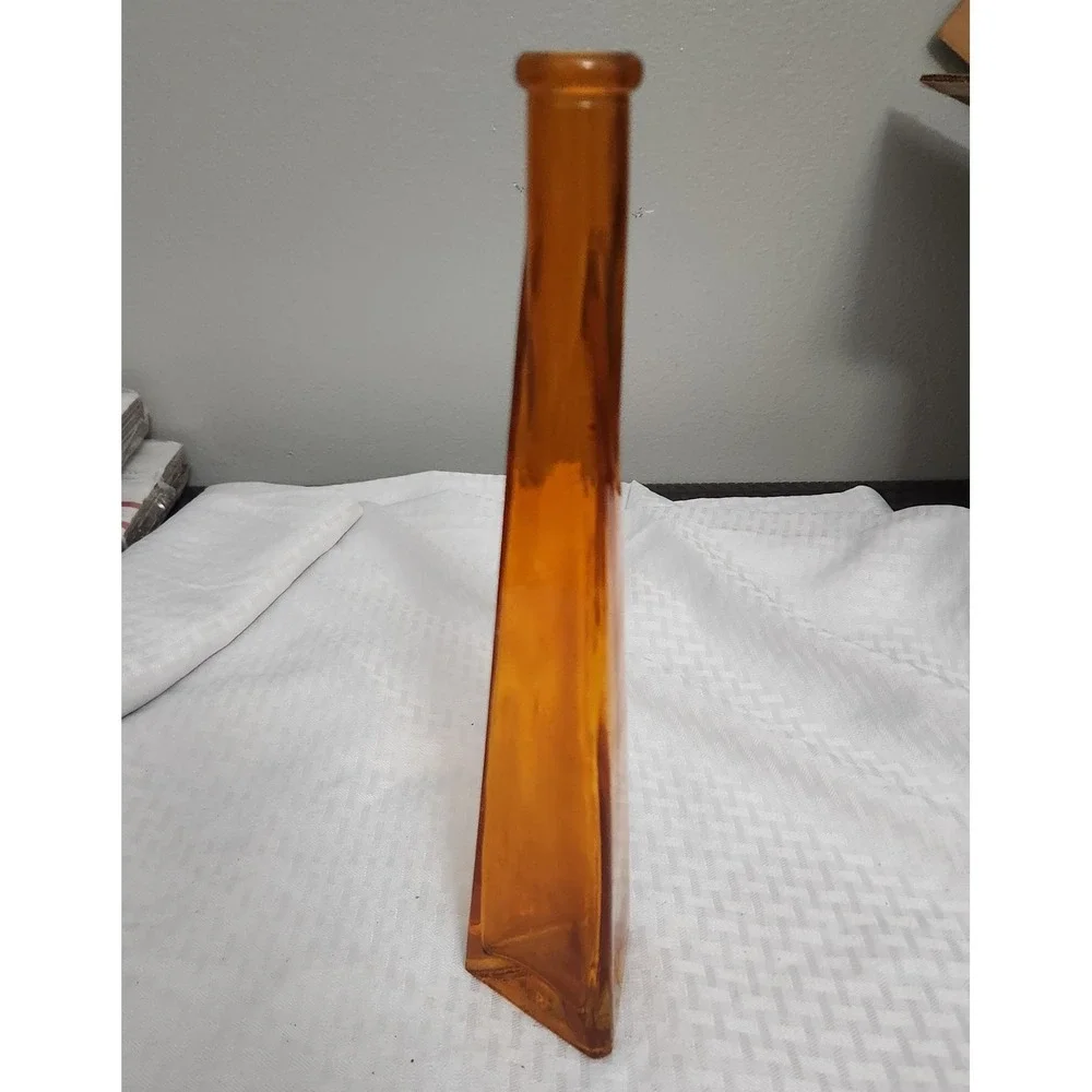 Amber Glass Bud Vase / Decorative Art Glass Vase | Tall Geometric Design